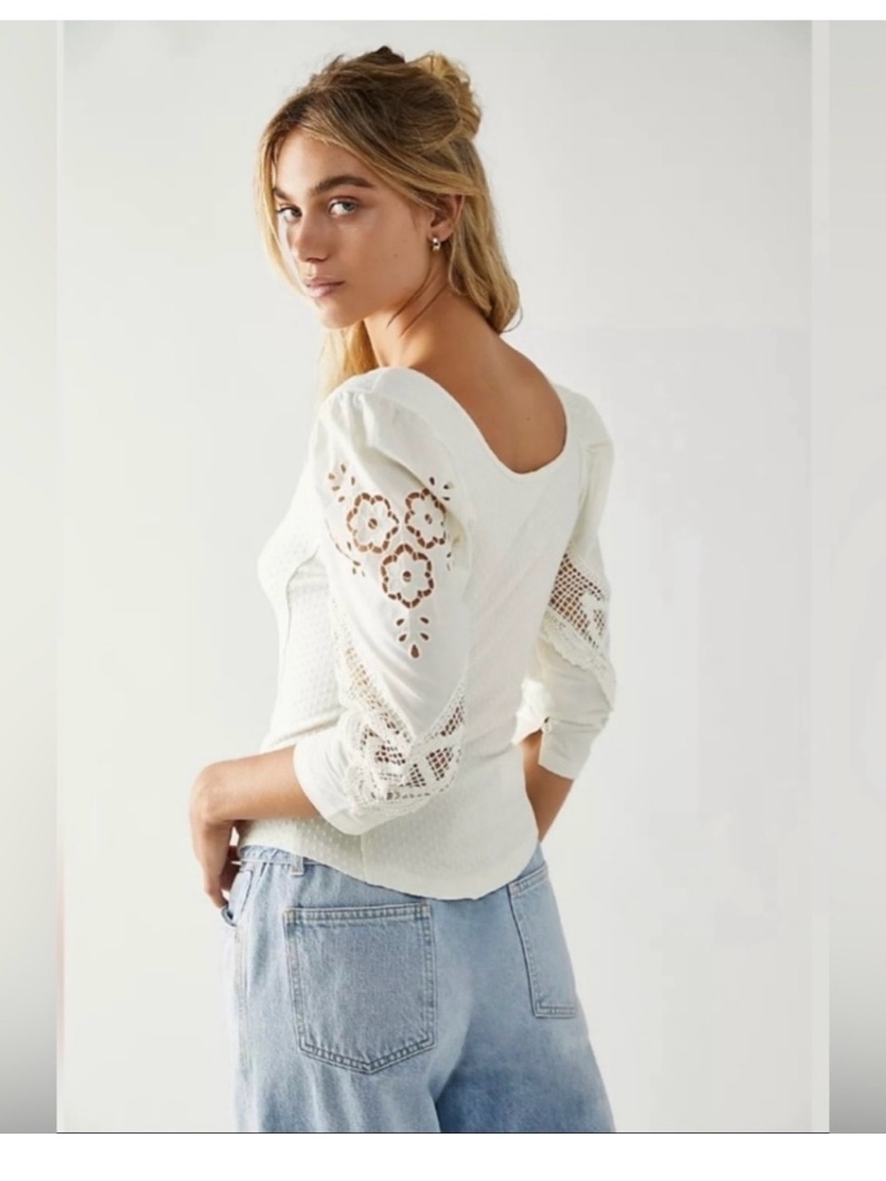 Free People White Brunch Date Top - Picture 2 of 3